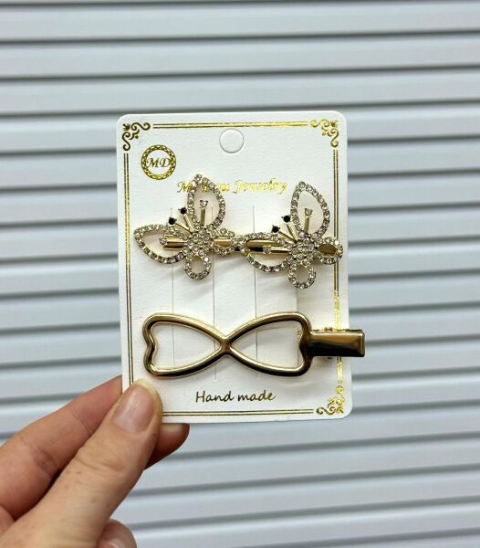 2'li Kelebekli Taşlı Klipsli Toka