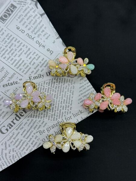 Kristal Taşlı Çiçek Desen Saç Toka 12 Adet