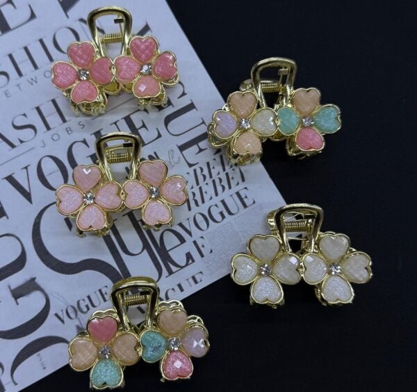 Çiçek Desenli Taşlı Metal  Mandal  Toka 12 Adet