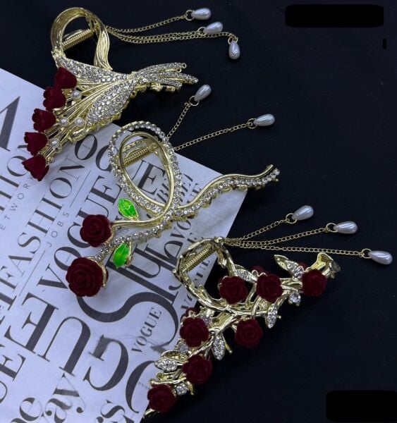 Bordo Güllü Sallantılı Taşlı Metal  Mandal  Toka 12 Adet