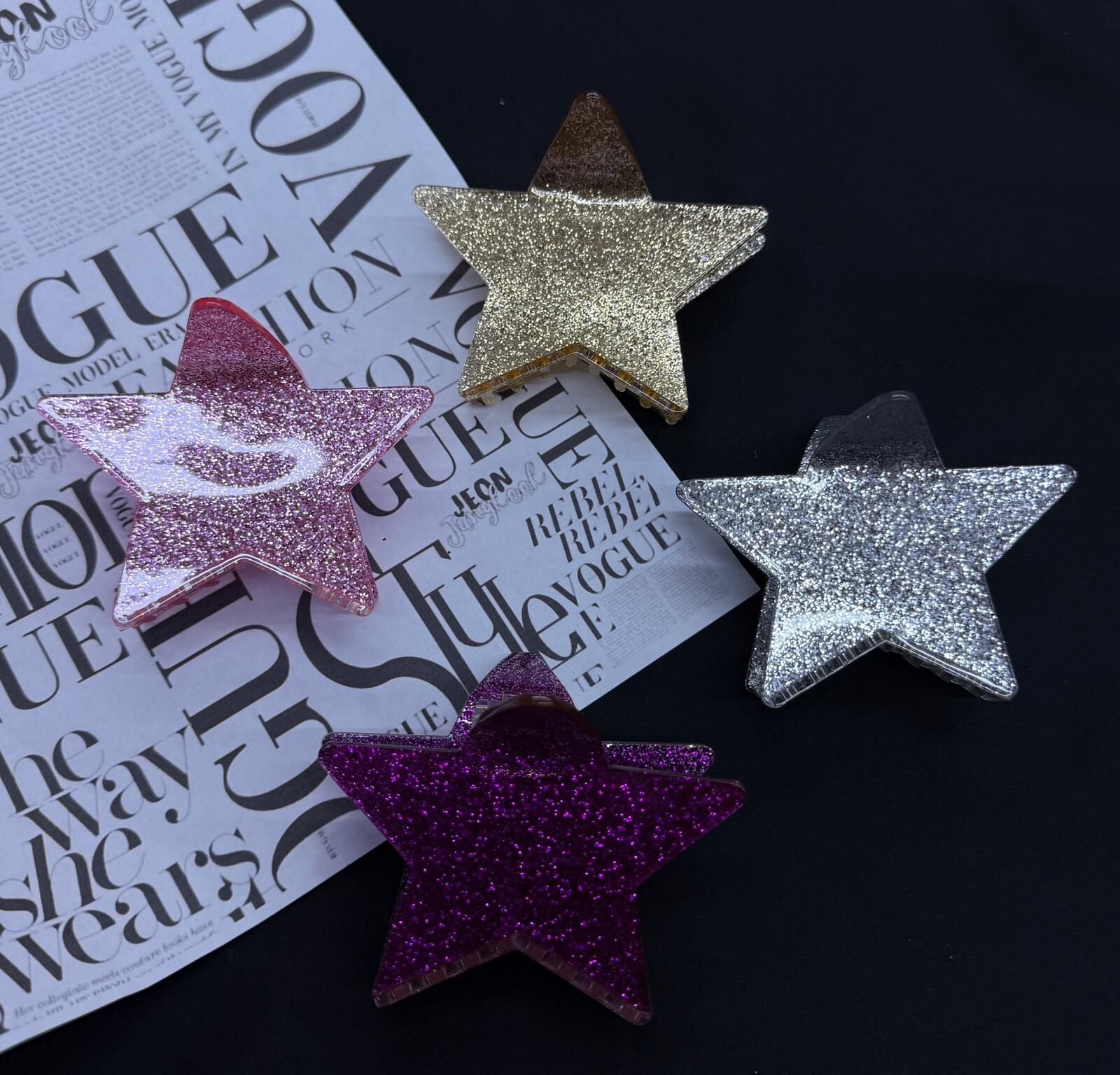 Simli Yıldız Desen Kemik Mandal Toka 12 Adet