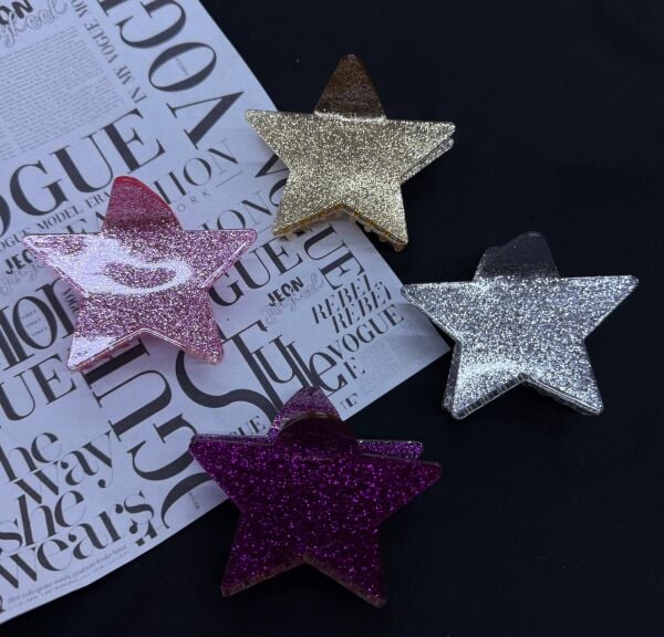 Simli Yıldız Desen Kemik Mandal Toka 12 Adet