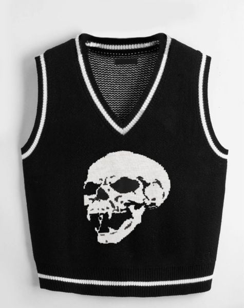 Siyah Skull Gothic Kuru Kafa Süveter