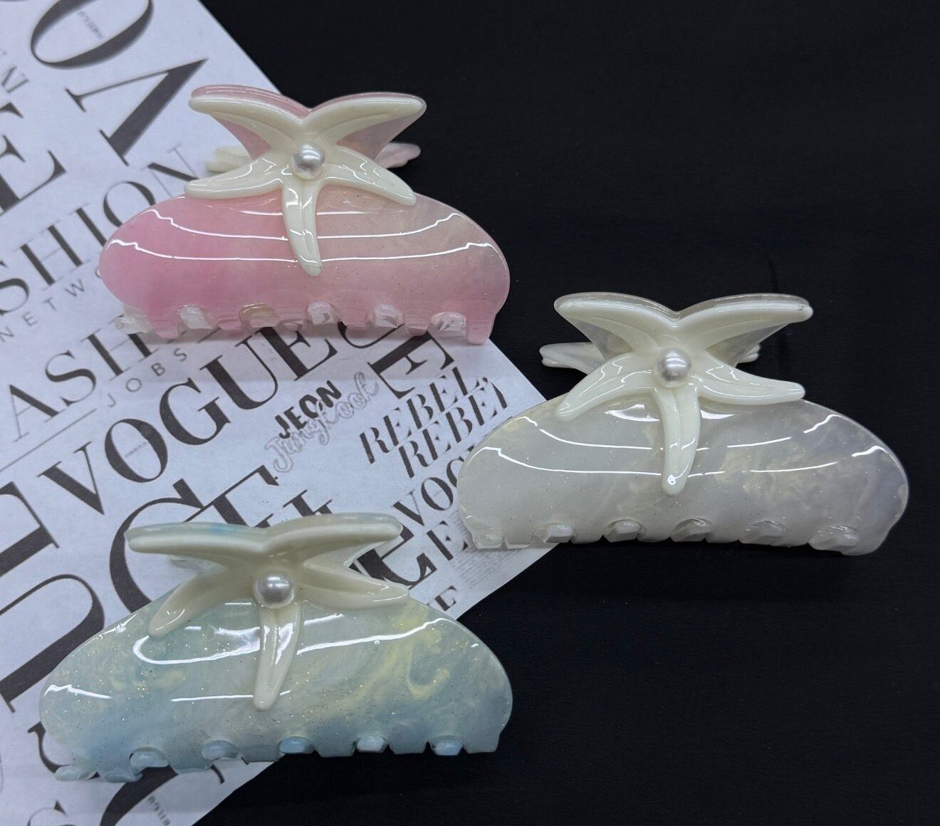 Deniz Yıldızlı İnci Detaylı Kemik Mandal Toka 12 Adet