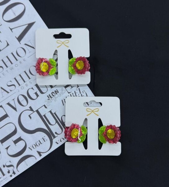 2'li Küçük Çiçek Desenli Kemik Mandal Toka