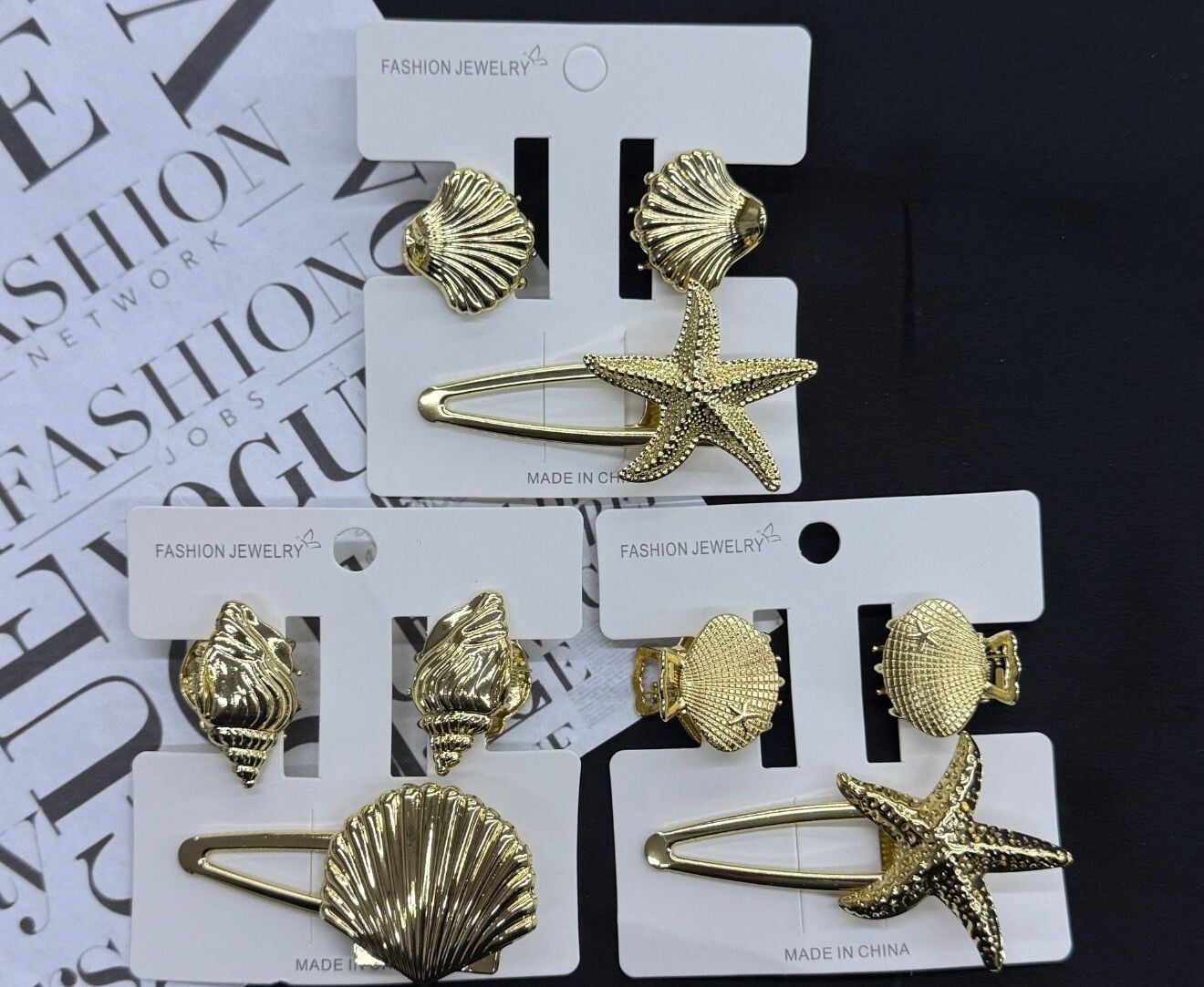 Deniz Kabuğu ve Yıldız Figürlü Altın Renk Toka Seti 12 ADET