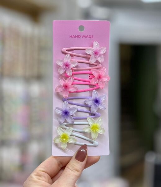 Çiçek Figürlü Pastel Çıtçıt Toka Seti – Renkli Saç Aksesuarı