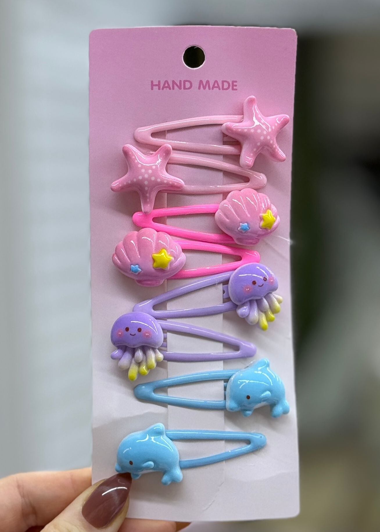 Deniz Figürlü Çıtçıt Toka Seti – Yıldız, Deniz Kabuğu, Denizanası ve Yunus