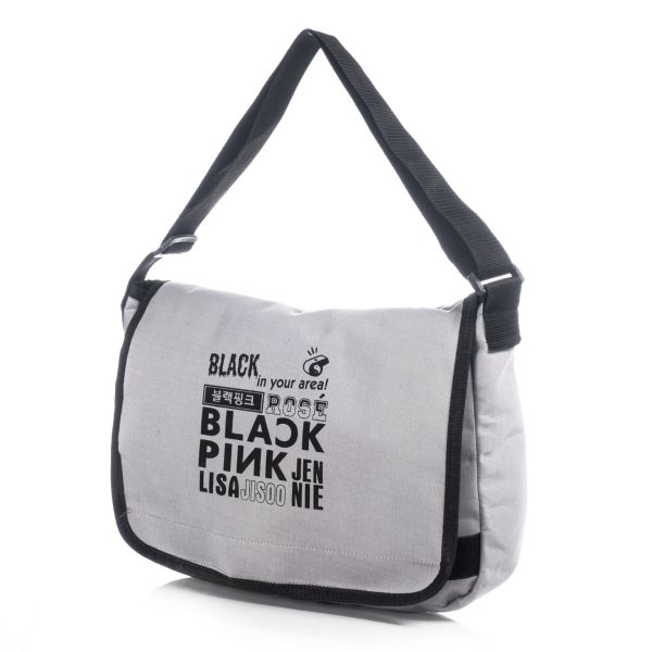 Black Pink Baskılı Gri Renk Postacı Çantası
