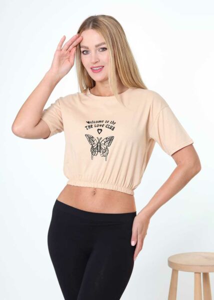 Kelebek Baskılı Lastikli Crop Body