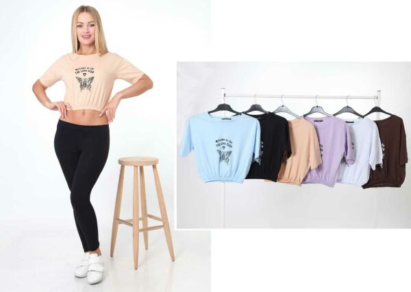 Kelebek Baskılı Lastikli Crop Body