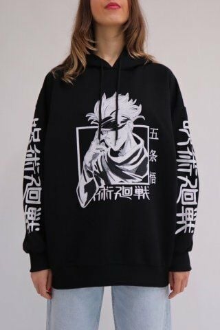 Siyah Kapüşonlu Anime Jujutsu Kaisen Sweatshirt