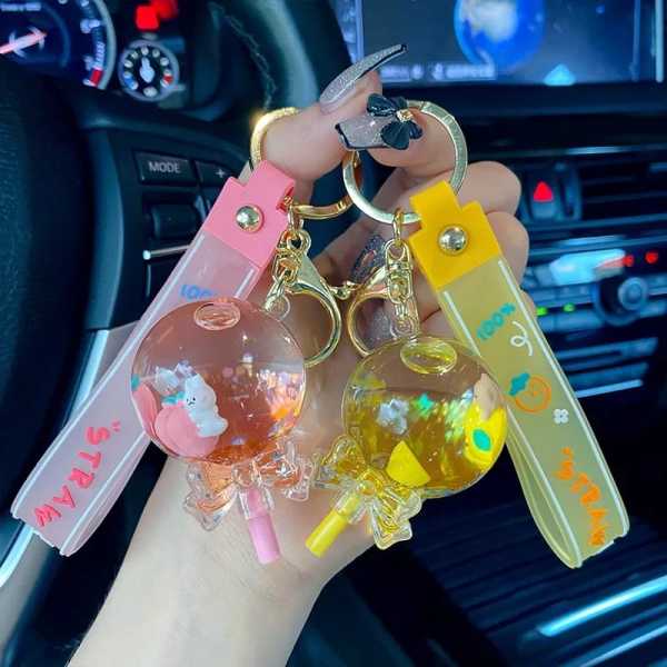 İçi Sulu Lolipop Anahtarlık MAVİ