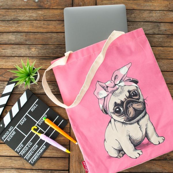 Sevimli Pug  Baskılı Hambez Çanta