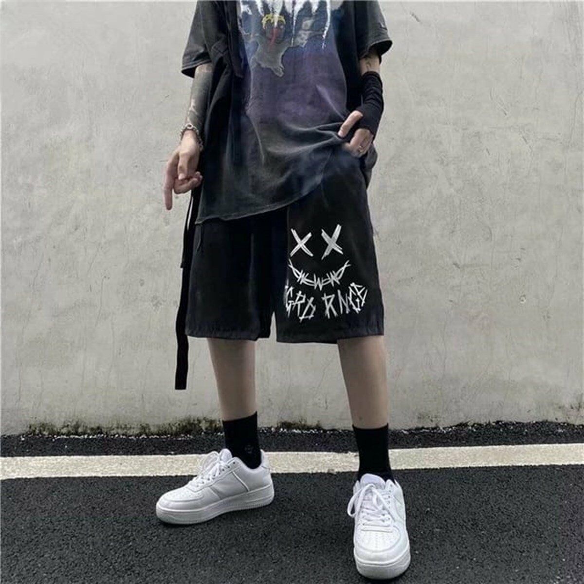 Gothic Harajuku XX Smile Unisex Şort L/XL - Siyah