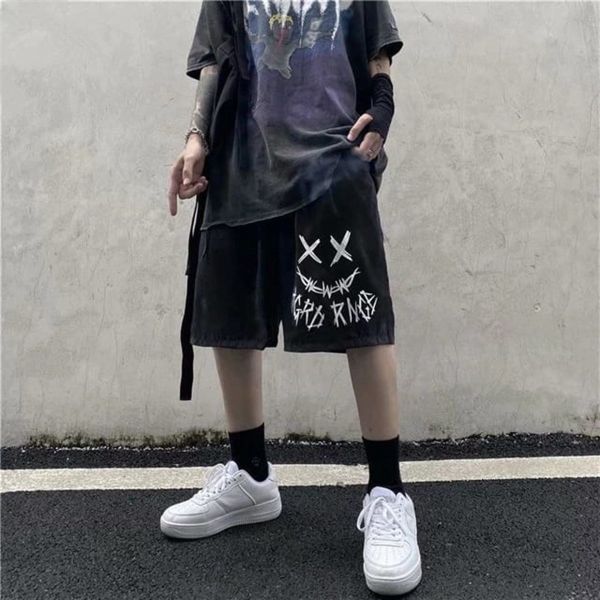 Gothic Harajuku XX Smile Unisex Şort M/L - Siyah