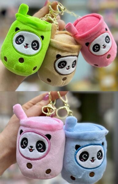 Peluş Bubble Panda Çay Anahtarlık – Yumuşak Çanta Süsü ve Sevimli Aksesuar 12 Adet