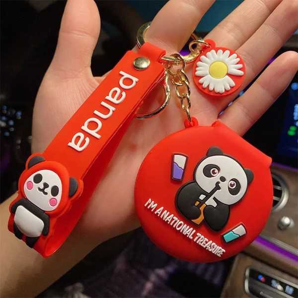 Panda Silikon Ayna ve Anahtarlık KIRMIZI