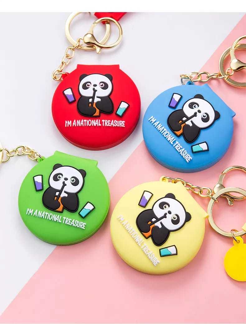 Panda Silikon Ayna ve Anahtarlık KIRMIZI