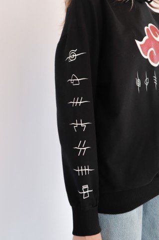 Siyah Kapüşonlu Kol Detay Akatsuki Anime Sweatshirt