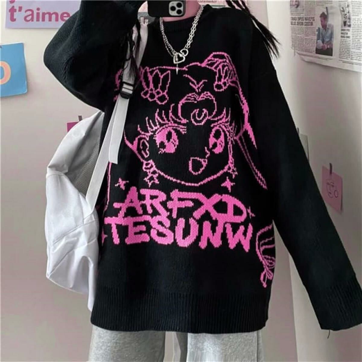Harajuku Anime Sailor Moon Siyah Kazak