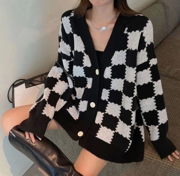 Kawaii Y2K Tarz Sokak Stili Siyah Beyaz Ekoseli Unisex Hırka