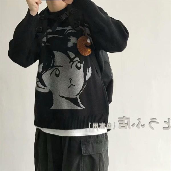 Anime Boy Harajuku Vintage Streetwear Unisex Siyah Kazak