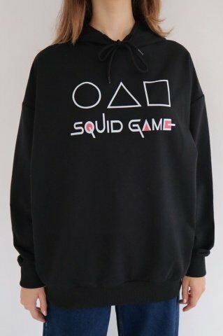 Siyah Kapüşonlu Squid Game Sweatshirt