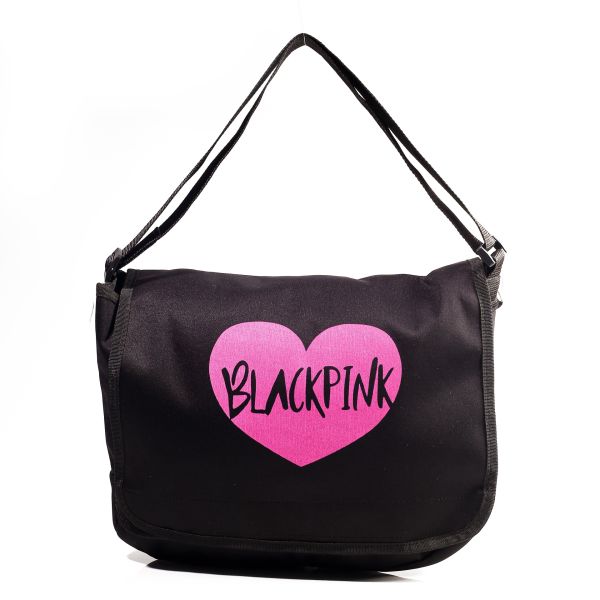 Black Pink Kalp Baskılı Postacı Çantası