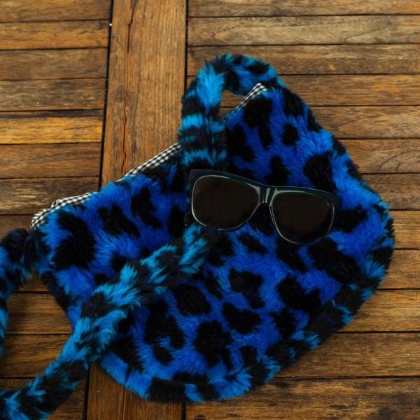 Mavi Leopar Desenli Muyoso Peluş Çanta