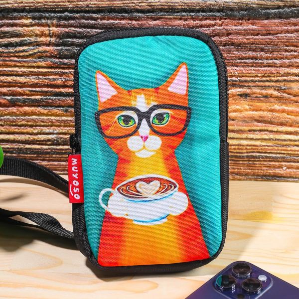 Turuncu Kedi Baskılı Telefon Çantası