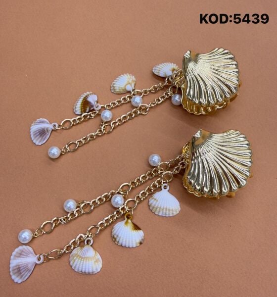 Sallantılı Deniz Kabuğu  Metal Mandal Toka 12 Adet