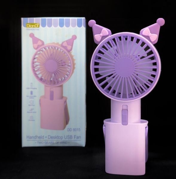Kuromi Karakterli  Mini Fan Masaüstü Taşınabilir Telefon Stantlı El Fan