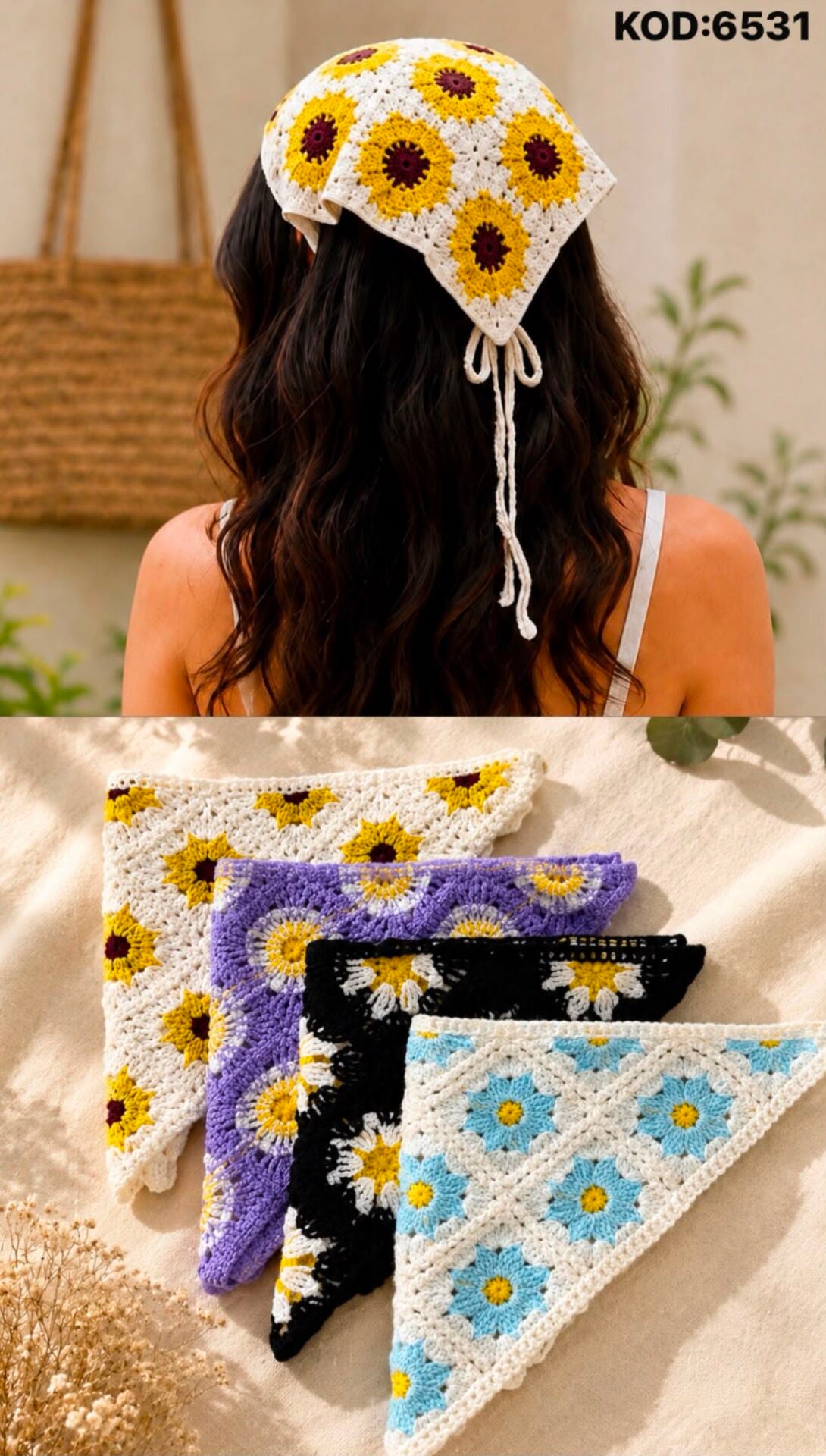 Desenli Örgü Bandana Modelleri Bohem Saç Bandanası