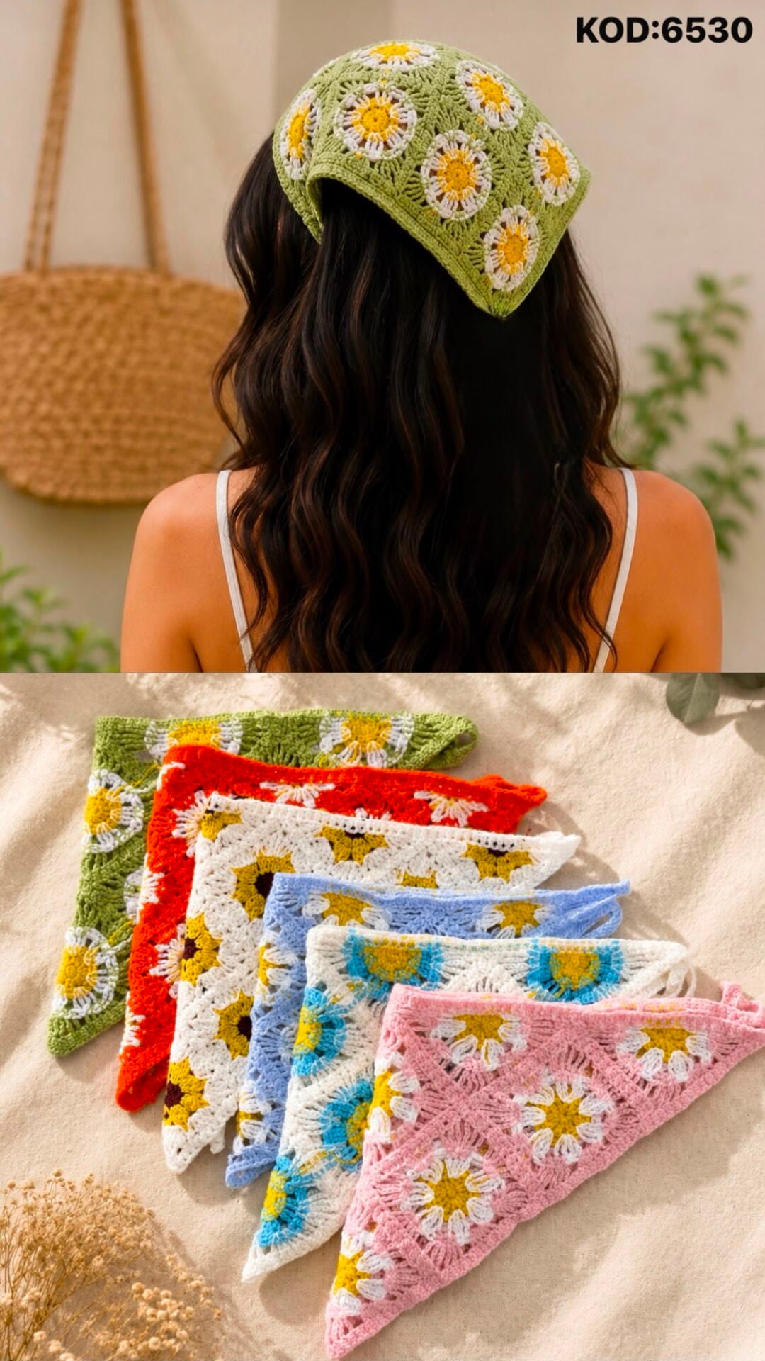 Desenli Örgü Bandana Modelleri Bohem Saç Bandanası