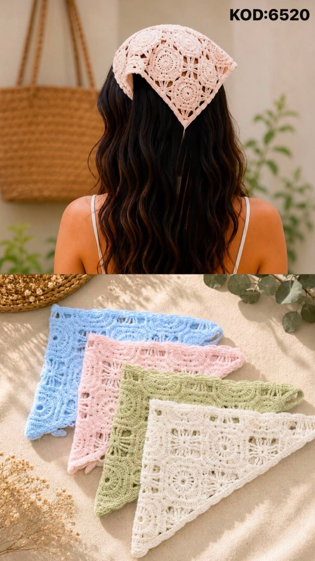 Desenli Örgü Bandana Modelleri Bohem Saç Bandanası