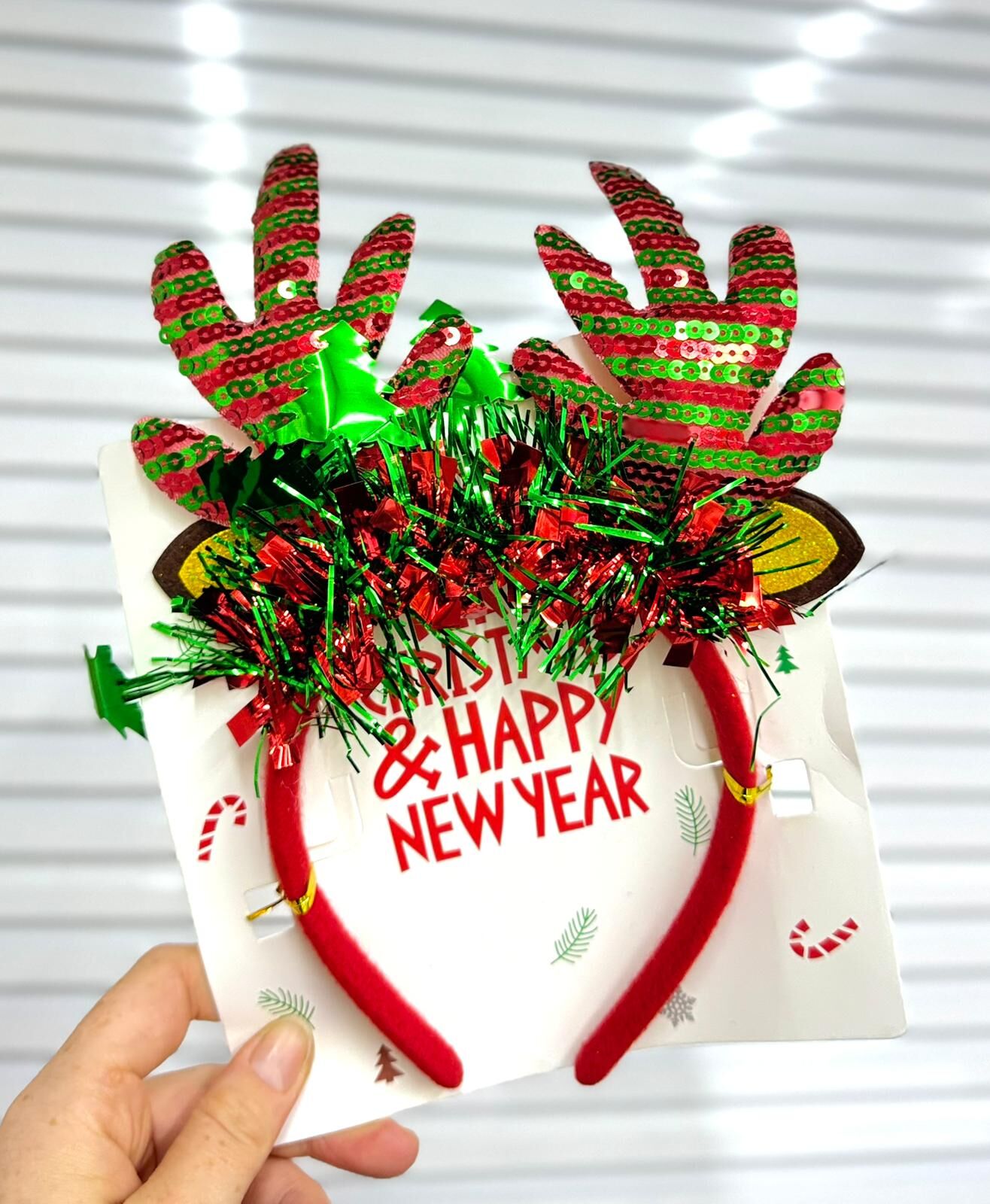 Pullu Yılbaşı Geyik Boynuzlu Taç | Noel Partisi Aksesuarı 12 Adet