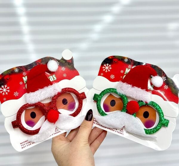 Yılbaşı Noel Baba Gözlüğü | Parlak Simli Parti Gözlüğü  12 Adet