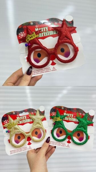 Yılbaşı Yıldızlı Parti Gözlüğü | Merry Christmas Simli Gözlük Serisi 12 Adet
