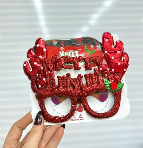 Yılbaşı Yıldızlı Parti Gözlüğü | Merry Christmas Simli Gözlük Serisi 12 Adet