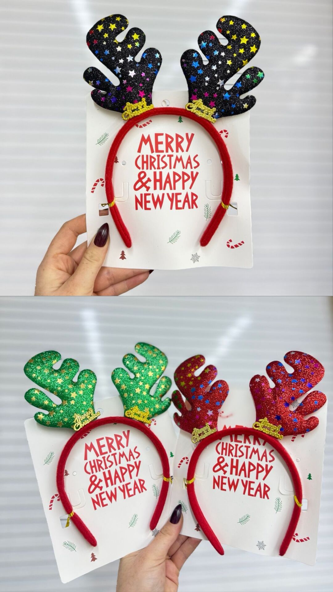 Yılbaşı Geyik Boynuzlu Parti Tacı | Merry Christmas 12 Adet