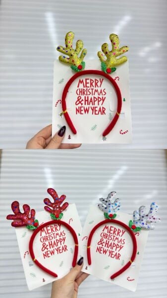 Yılbaşı Geyik Boynuzlu Parti Tacı | Merry Christmas 12 Adet