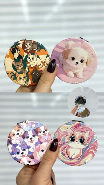 Desenli Küçük El, Çanta Aynas 12 Adet