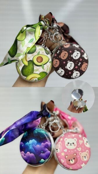 Desenli Fularlı Anahtarlıklı Mini Ayna 12 Adet