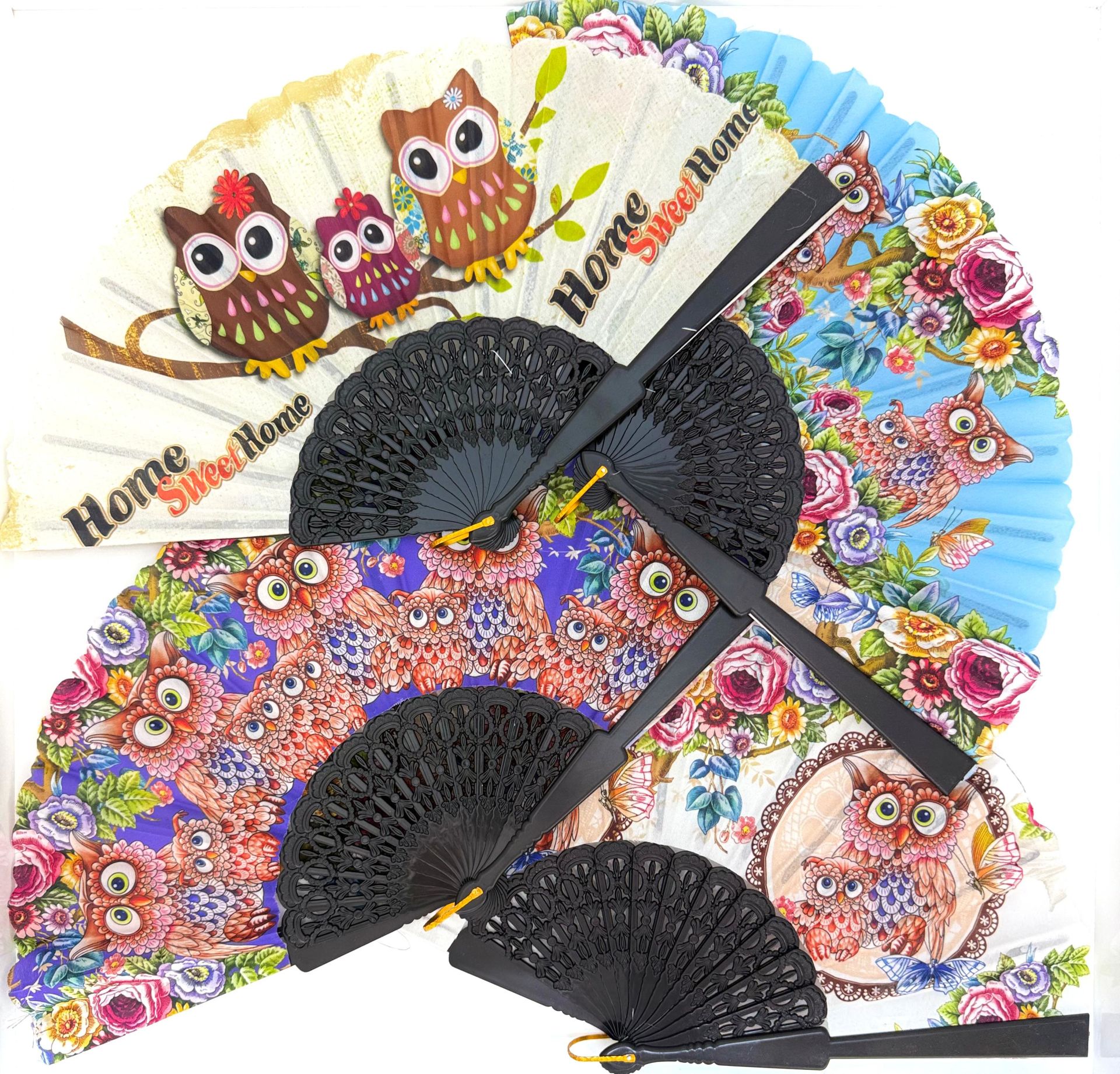 Baykuş Desenli  Yelpaze 12 Adet